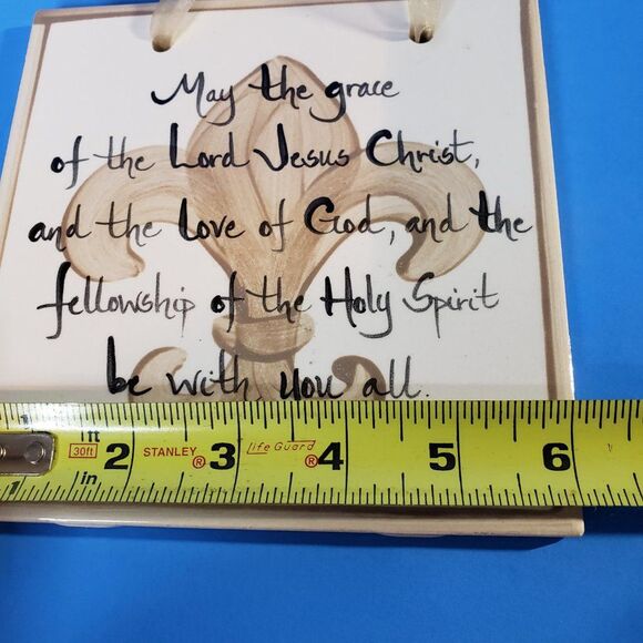 Ceramic New Orleans Fleur de Lis Hanging Tile Bible Quote Wall Decor - Picture 3 of 6